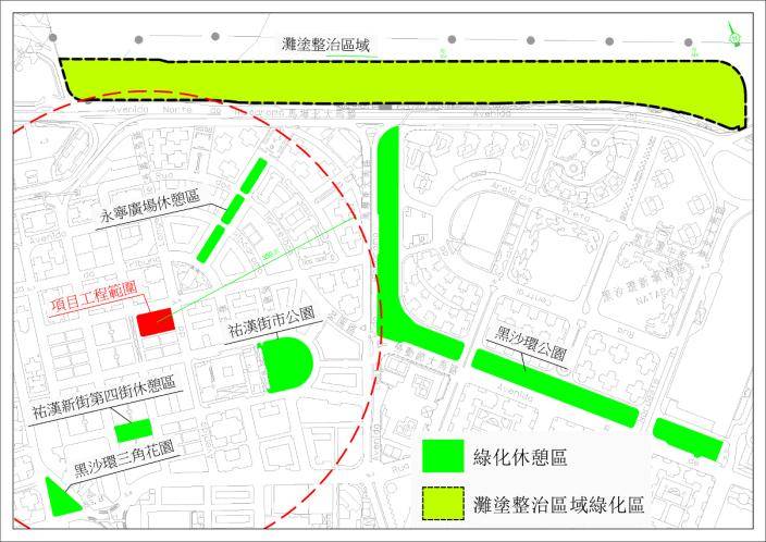 工地位置及周邊綠化休憩區域位置圖。澳門政府新聞局圖片